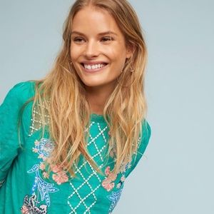 Anthropologie Maeve Perennial Embroidered Blouse
